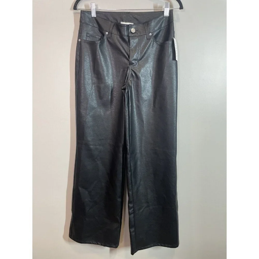 Pacsun Black Faux Leather Pants Wide Leg Women's Size XS NWT NEW Grunge Rock - Picture 2 of 12